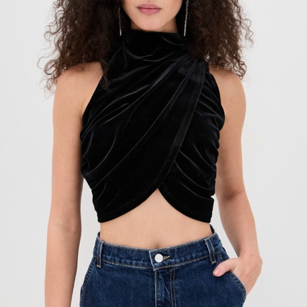 NWT Shopbop Le Bop Mel Velvet Top S Black Mock Neck Ruched